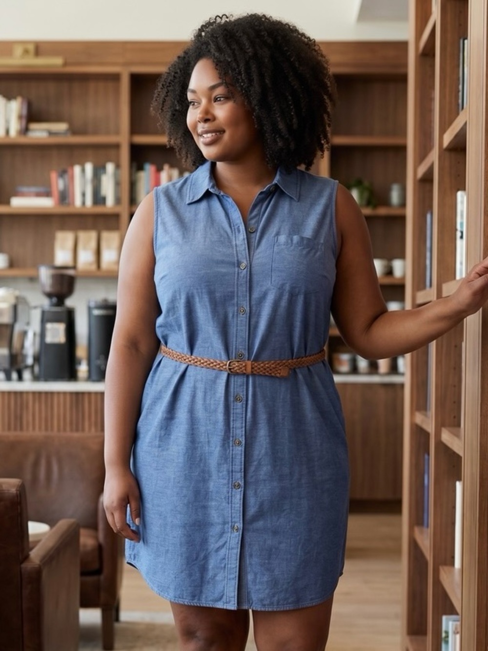 NWT Passport Chambray Shirt Dress Sleeveless Button Front XL